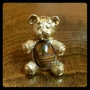 Vintage Teddy Bear brooch with stone.